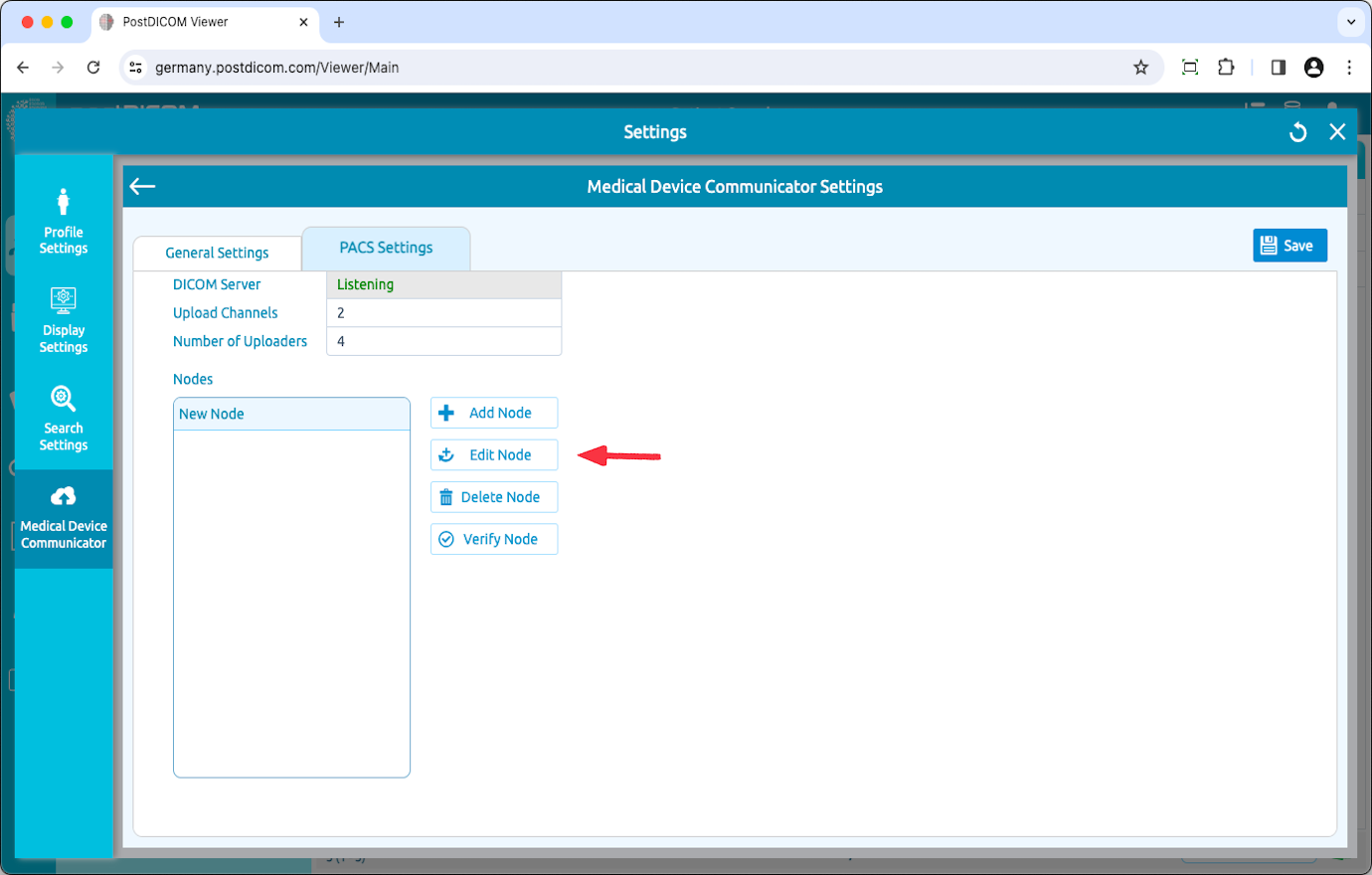 Editing Medical Device Communicator (MeDiC) PACS Server Settings for MacOS