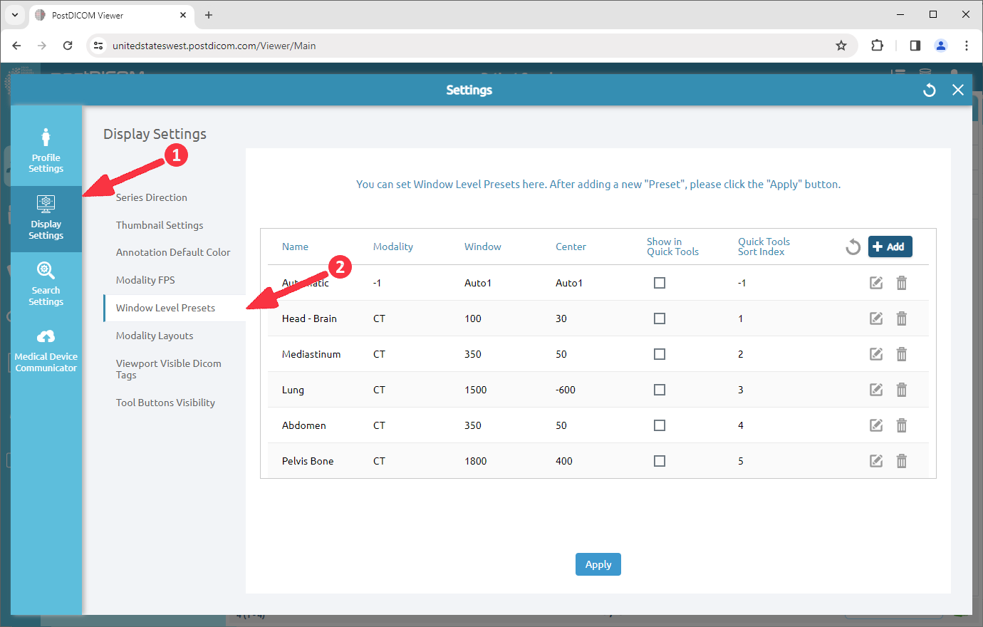 Managing Window Level Presets