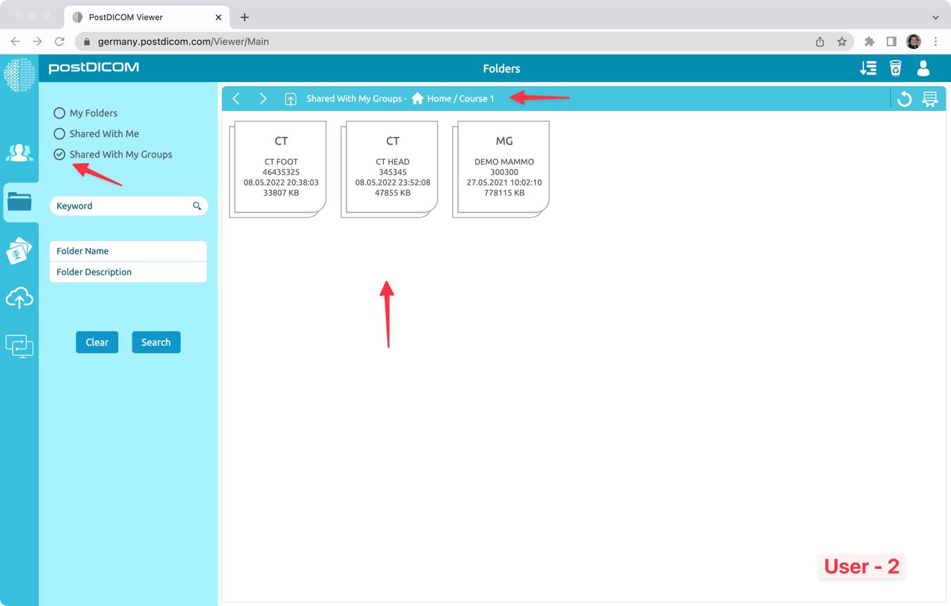 Sharing PostDICOM Folders with User Groups