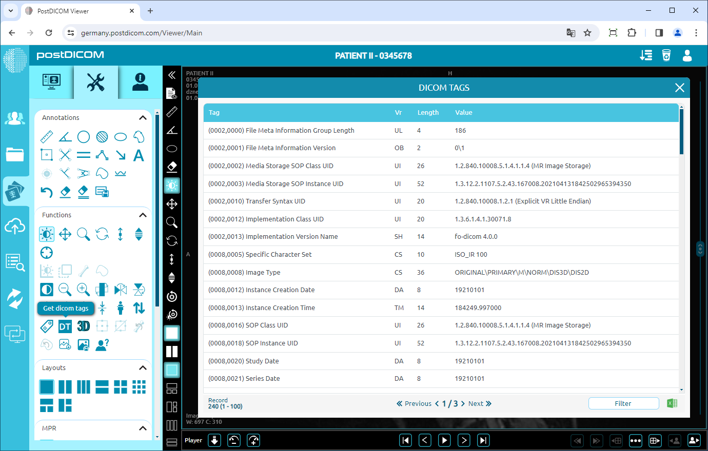 Viewing DICOM Tags